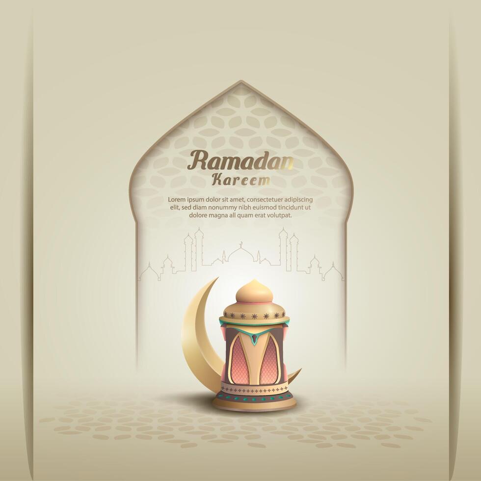greetings card design islamic ramadan with crescent moon and lantern free vector