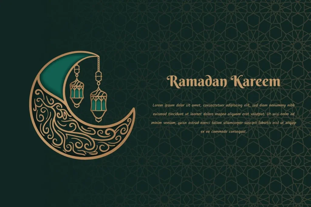 ramadan kareem background with ornamental crescent moon design in green pattern background design vector