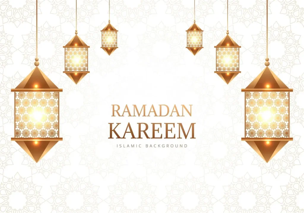 ramadan kareem decorative arabic lamps on white pattern vector