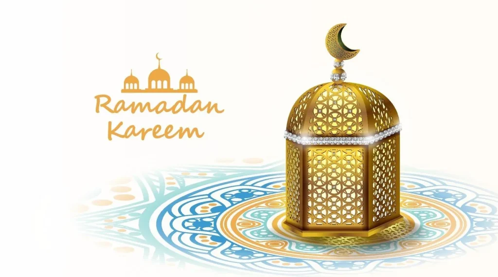 ramadan kareem design with gold arabic lamp illustration vector