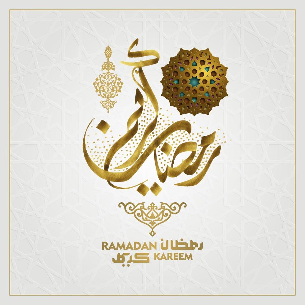 ramadan kareem greeting card islamic floral pattern design with arabic calligraphy free vector