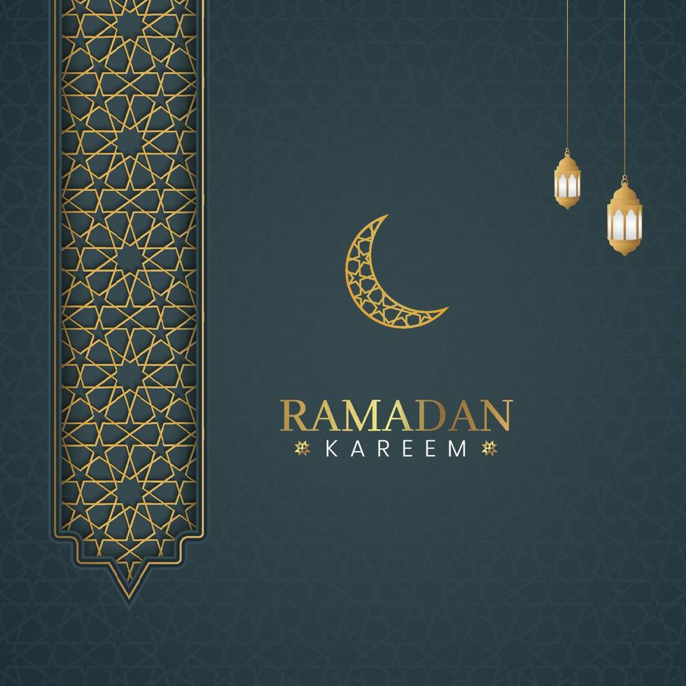 ramadan kareem islamic arabic luxury background with geometric pattern and lanterns vector