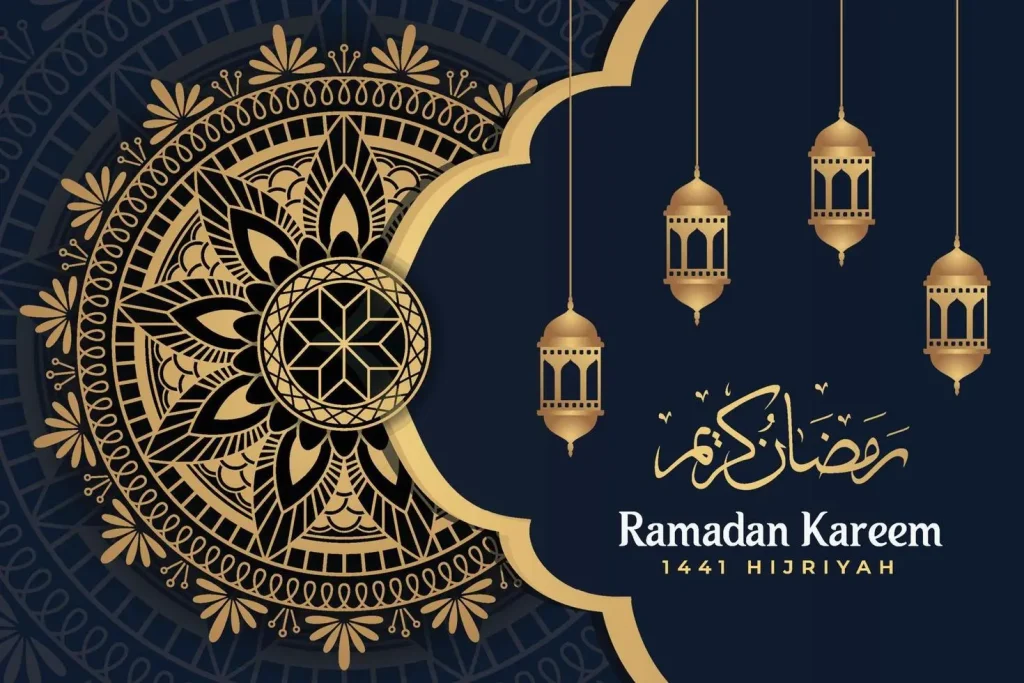 ramadan kareem luxury mandala with lantern dark background vector