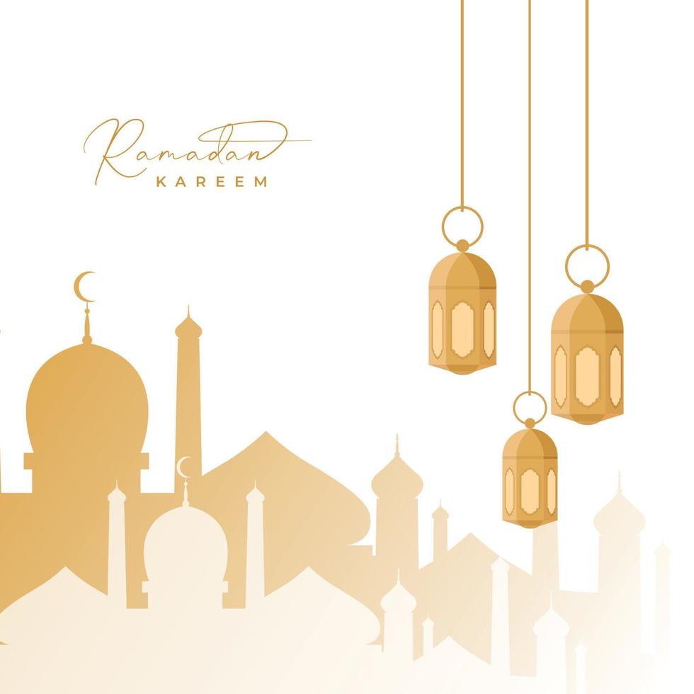 ramadan kareem white greeting card background illustration free vector