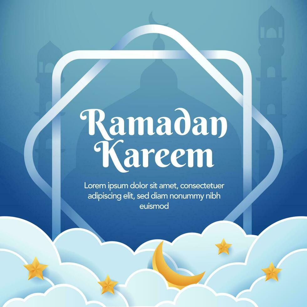 social media template design ramadan kareem with moon and mosque ornament vector
